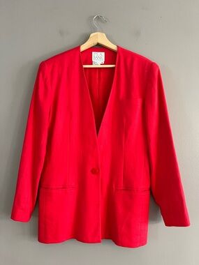 Vintage JoS. A. Bank Women's Red Sz 10 100% Linen Single Breasted Blazer Jacket
